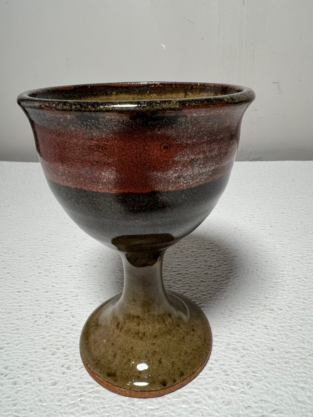 Handmade Art Pottery Goblet Chalice Drinking Glass Rustic Signed on Bottom